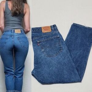 VINTAGE Levi's Dark Wash Stone Wash Distressed High Rise Straight Leg Jeans